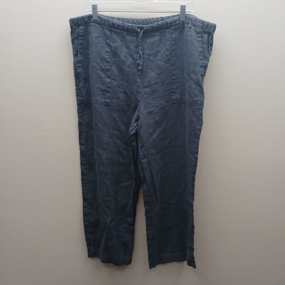 Eileen Fisher Women's 100% Linen Drawstring Straight Leg Pants Black Size Small